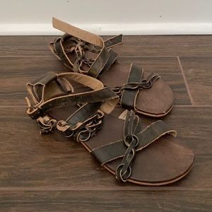 Distressed Strappy Leather Sandals